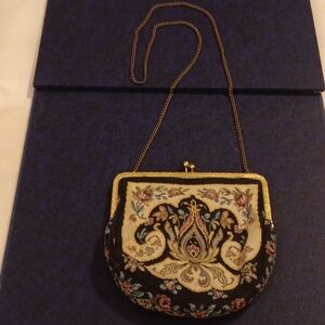 Vintage Antique Floral Embroidered Tapestry purse with Kiss Lock